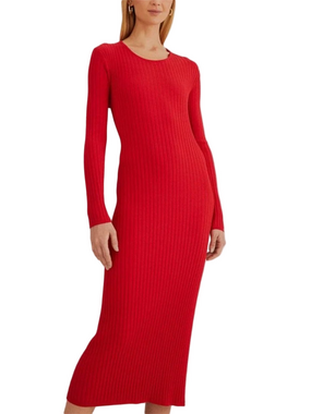 NWT Farm Rio Red Knit Long Sleeve Midi Dress Size L